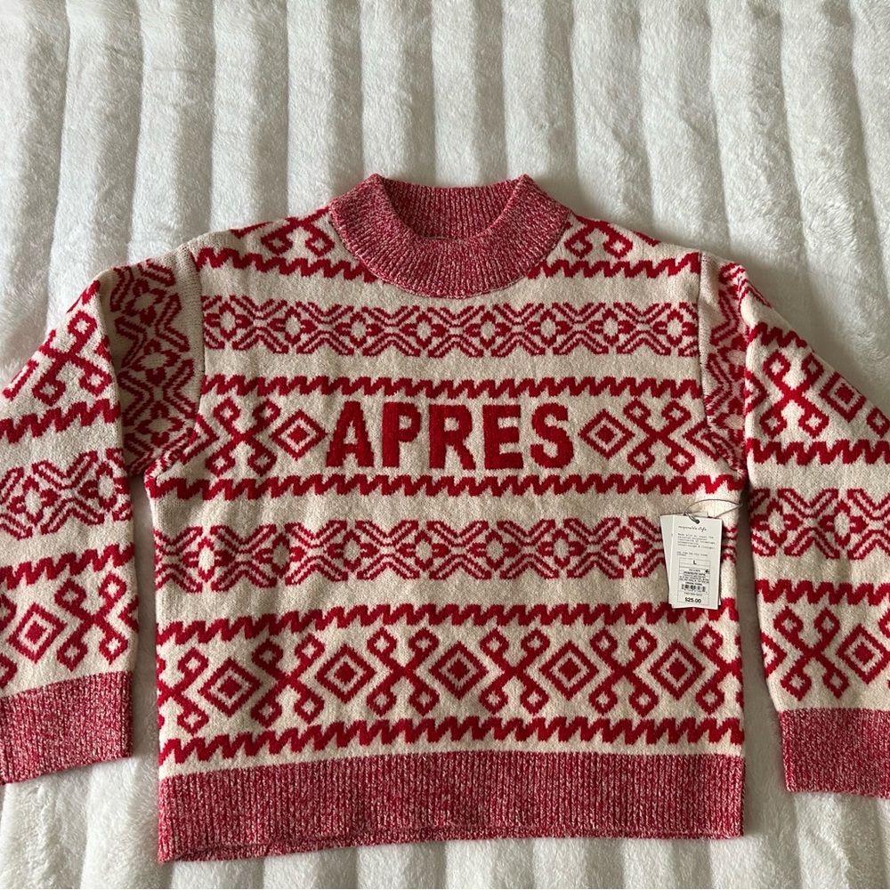 Target Apres sweater red with pattern.  Size Large. Tik tok sensation.